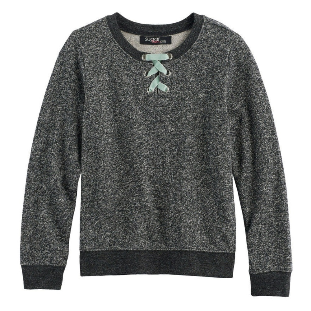 Girls Sugar Rush Lace-Up Neck Glitter Sweatshirt